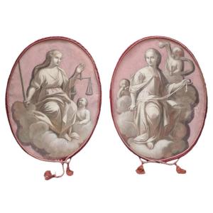 Coppia di antichi dipinti ovali