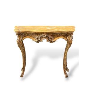 Console rocaille in legno intagliato e dorato