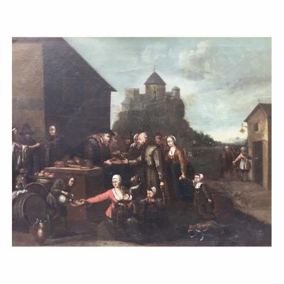 Peinture Flamand Du XVIIe Siècle Huile Sur Toile Représentant La 'charité'
