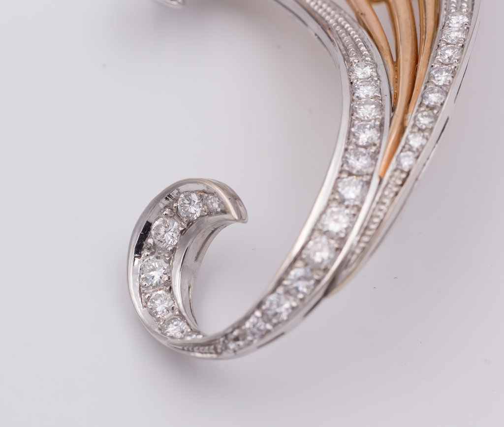  Grande Broche En Or Avec Diamants Et Perles Des Années 60-photo-3
