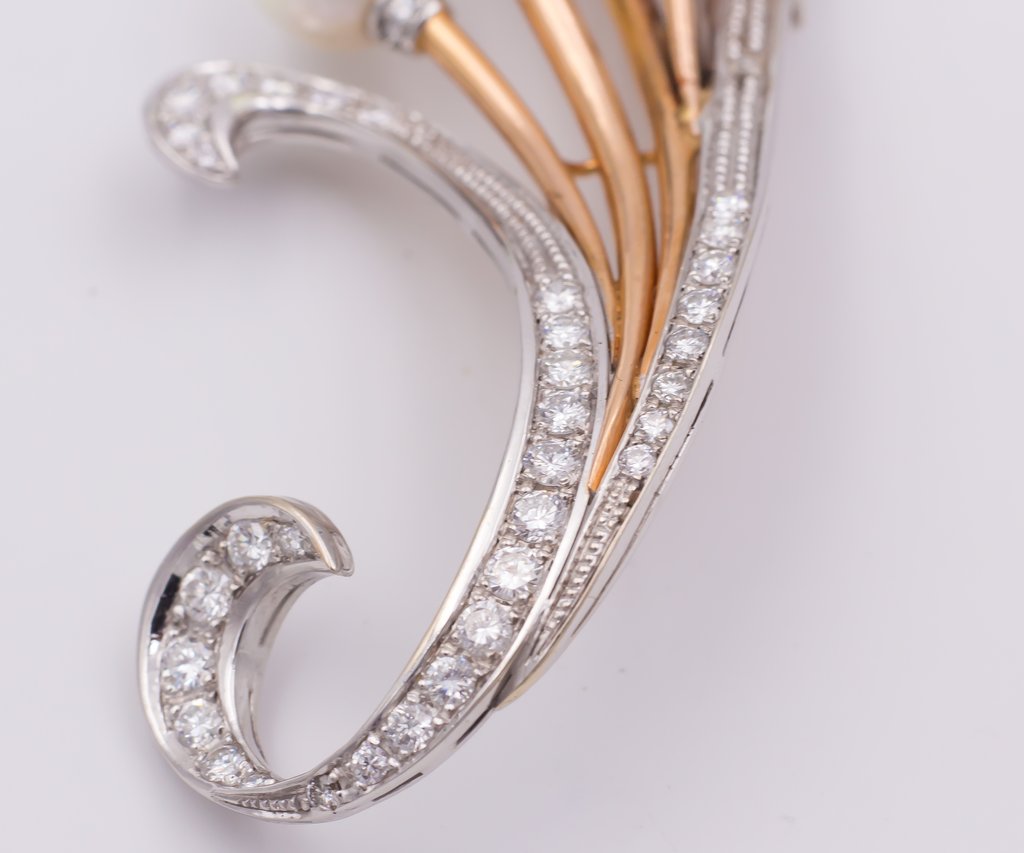  Grande Broche En Or Avec Diamants Et Perles Des Années 60-photo-4
