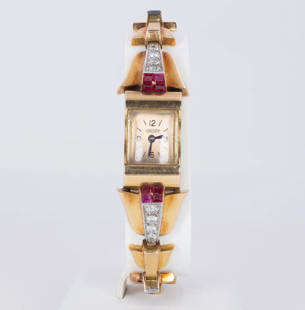 Montre-bracelet Lady Jaeger En Or 18k Avec Diamants (1,80ct) Et Rubis, Années 30-photo-1