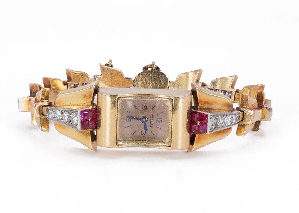 Montre-bracelet Lady Jaeger En Or 18k Avec Diamants (1,80ct) Et Rubis, Années 30