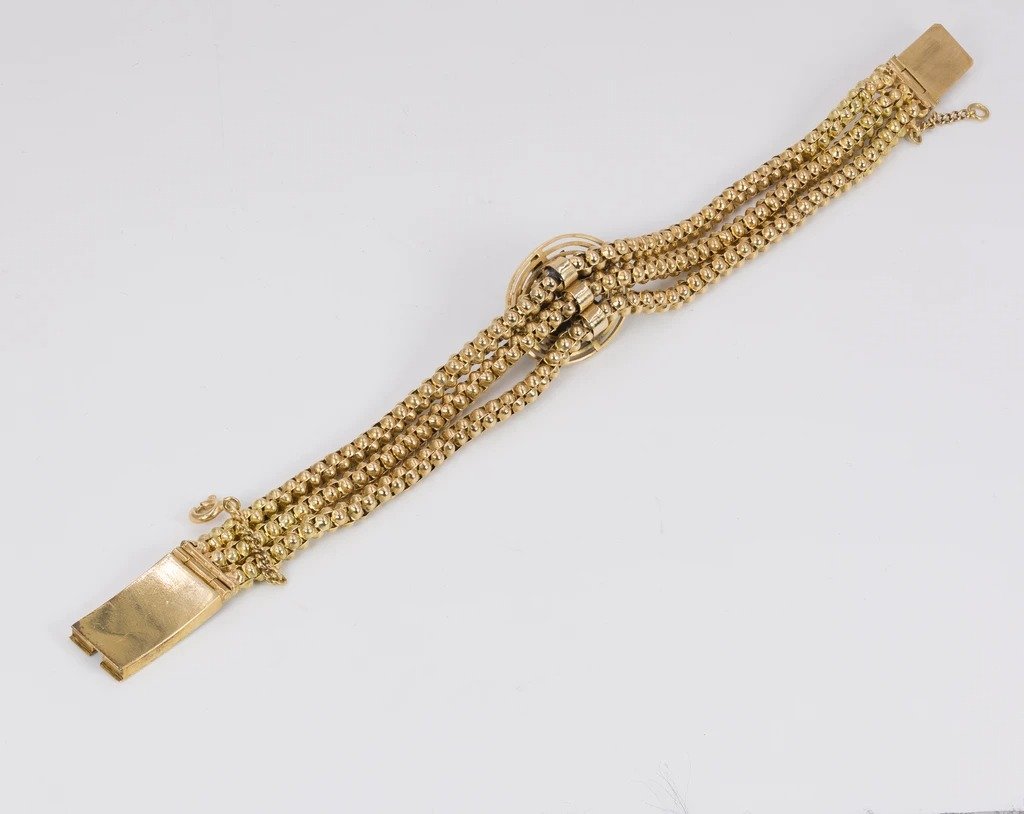 Bracelet Ancien En Or 18 Carats Avec Diamants Taille Rose, Fin Du 800e Siècle-photo-4