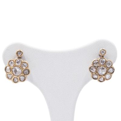 Boucles d'Oreilles Anciennes En Or 12 Carats Avec Diamants Taille Rosa, DÉbut Des AnnÉes 900