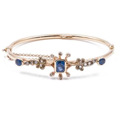 Bracelet Ancien En Or 12 Carats Avec Saphirs Et Diamants, DÉbut Des AnnÉes 900