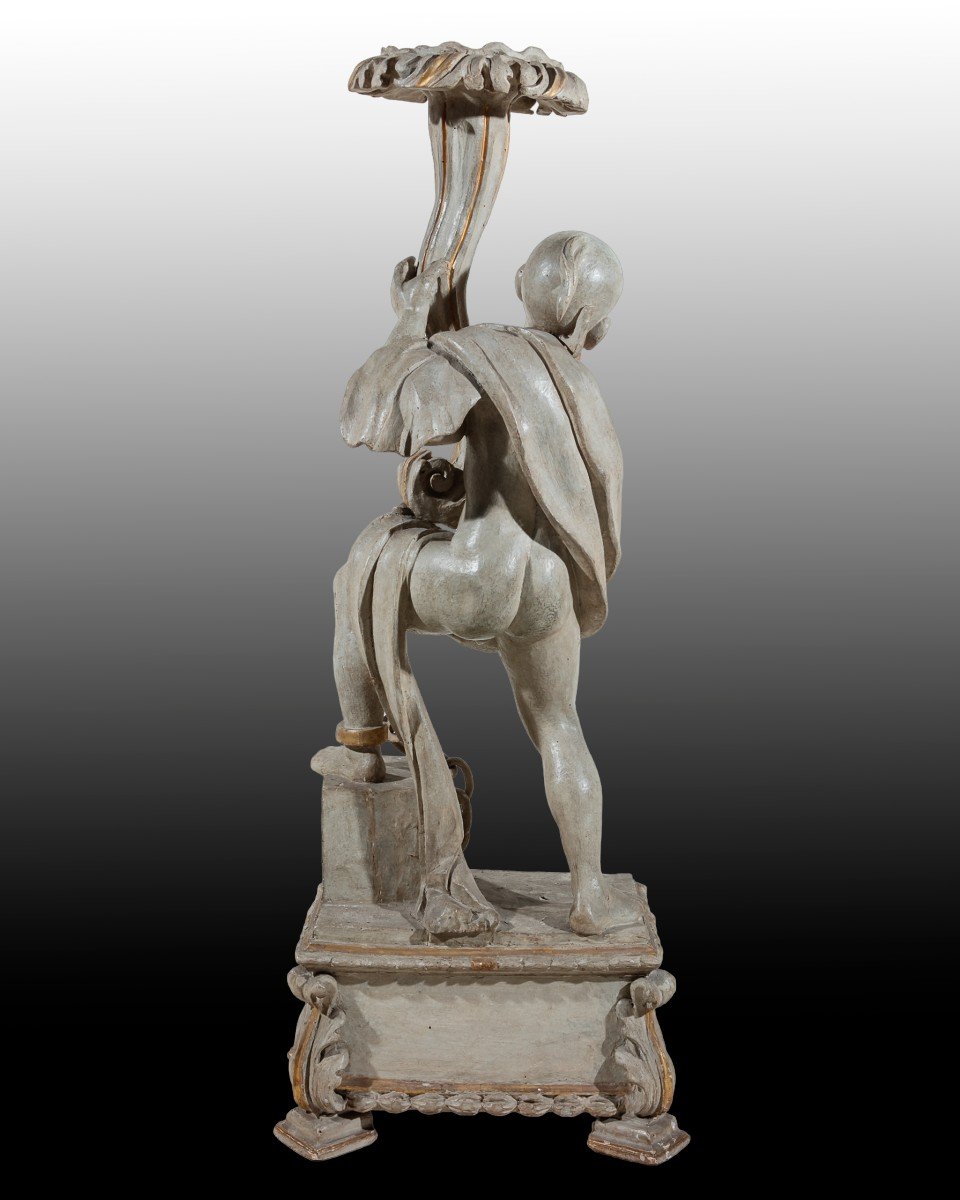 Coppia di sculture con reggitorcia in lacca chiara, Veneto, secolo XVIII/XIX-photo-2