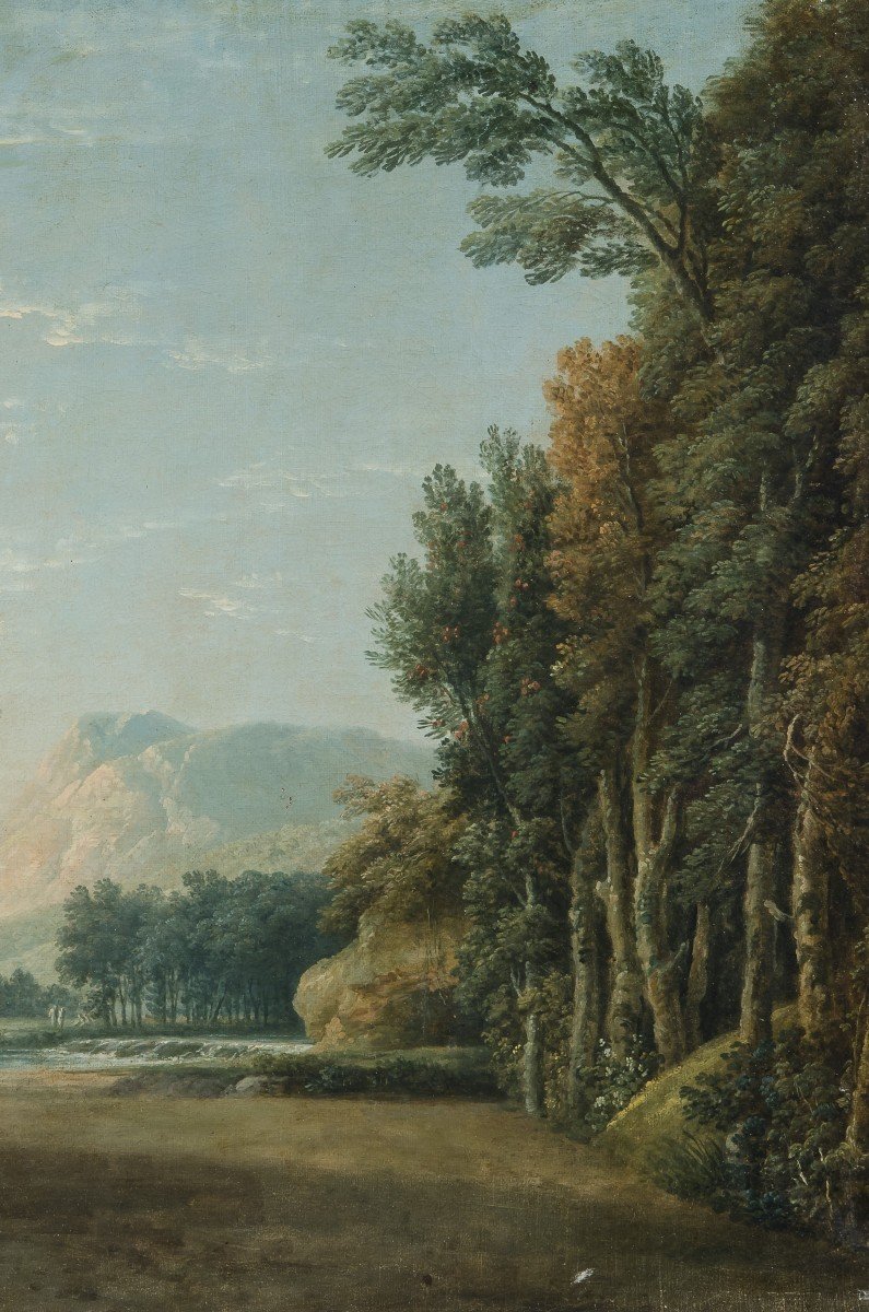 Scorcio montano con paesaggio boschivo pittore anonimo del XIX secolo-photo-4