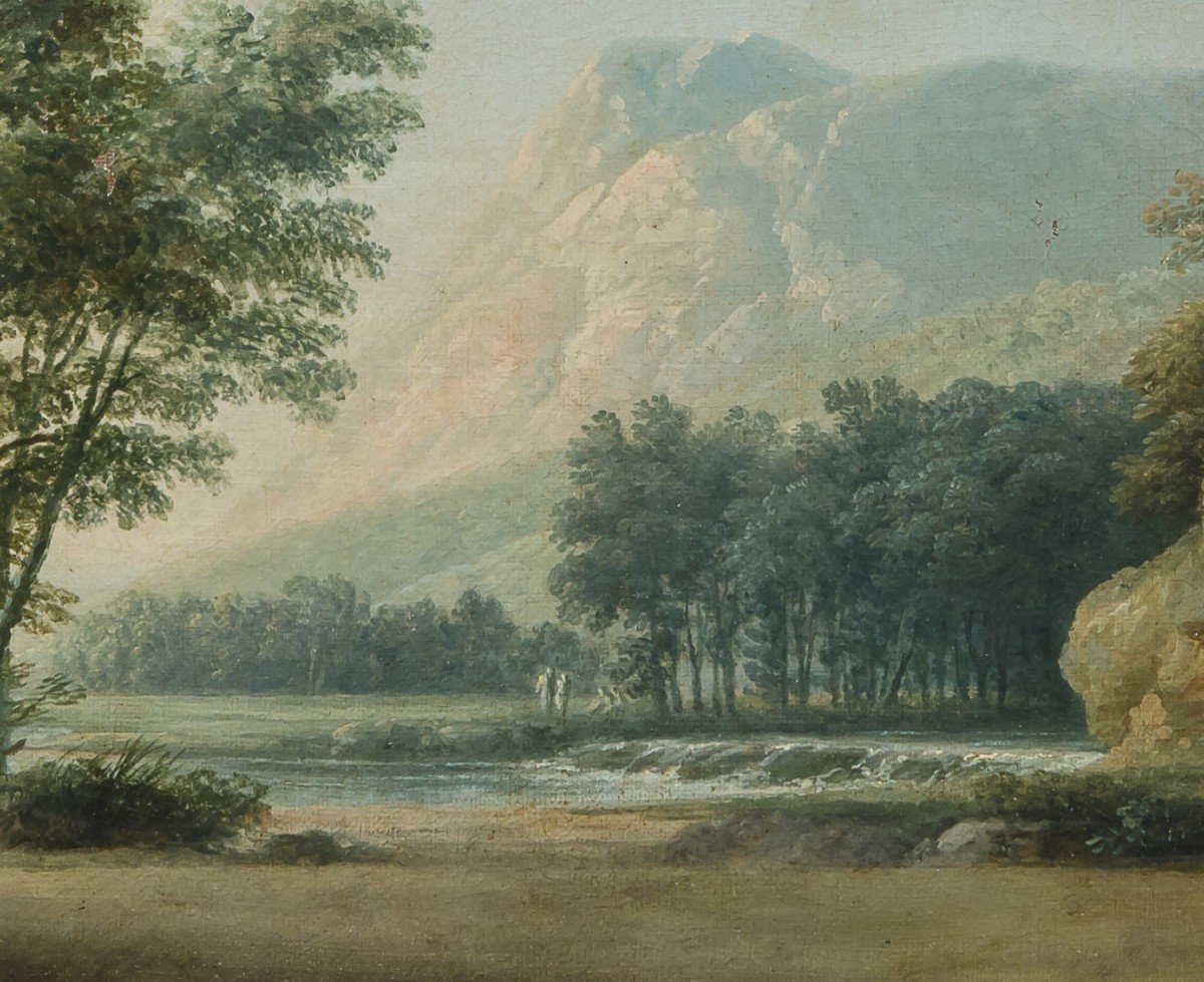 Scorcio montano con paesaggio boschivo pittore anonimo del XIX secolo-photo-1