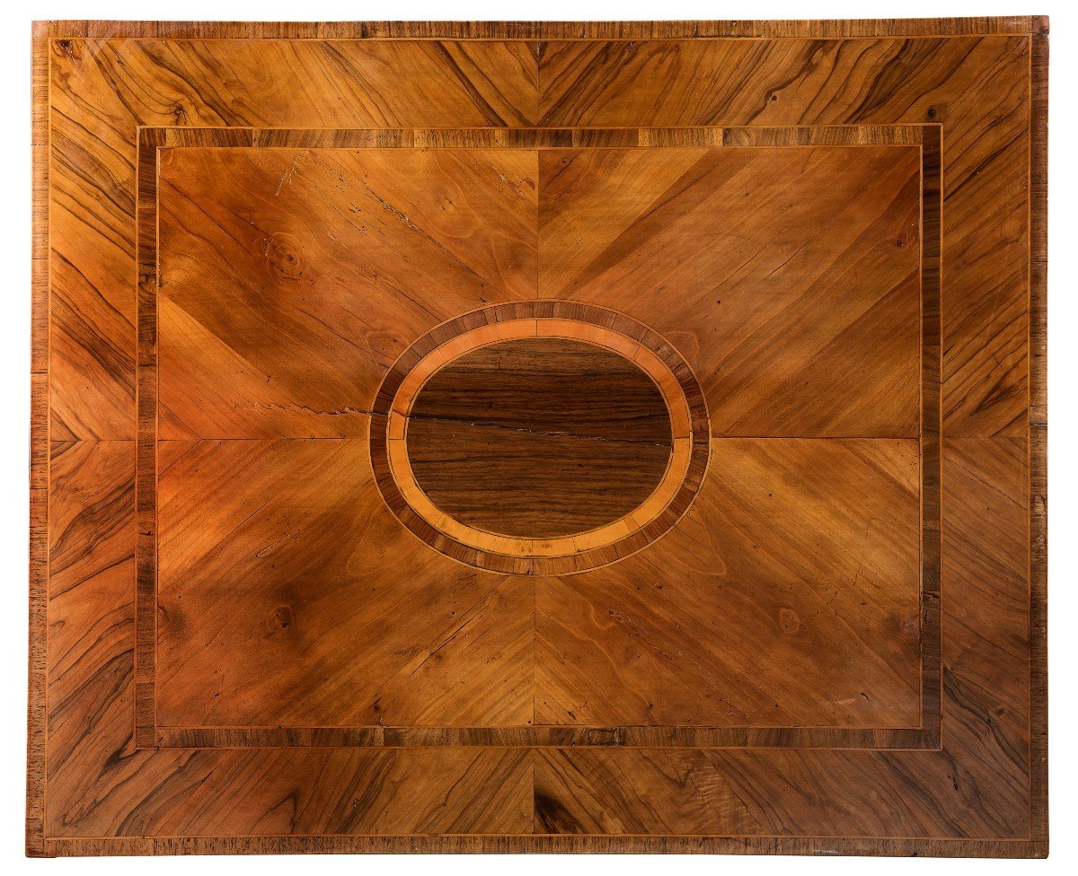 Toscana fine del XVIII secolo tavolino lastronato in ulivo e intarsiato in legni diversi-photo-2