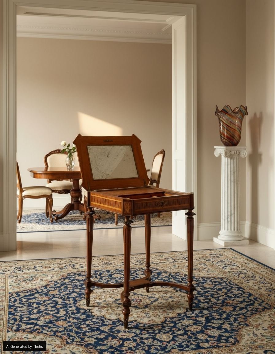 Piccola toilette intarsiata in legni diversi, di gusto Napoleone III, XIX secolo-photo-4