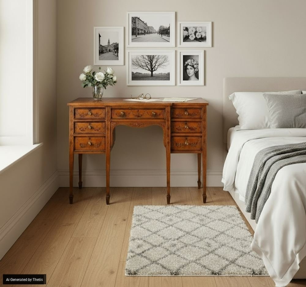 Scrivania in satinwood dipinto in policromia, Inghilterra, XIX secolo-photo-3