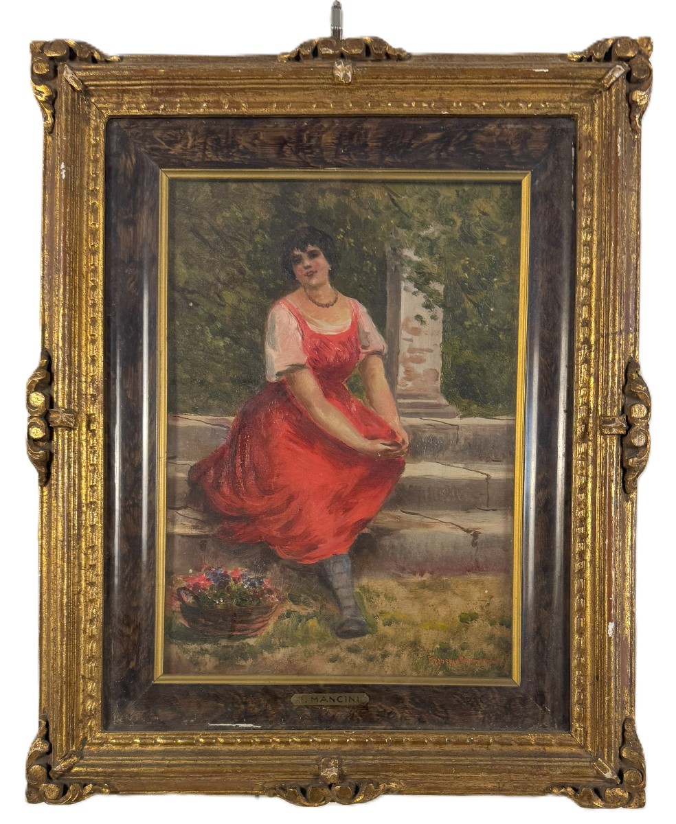 Anonimo del XIX secolo  "Ritratto di donna sotto il pergolato"