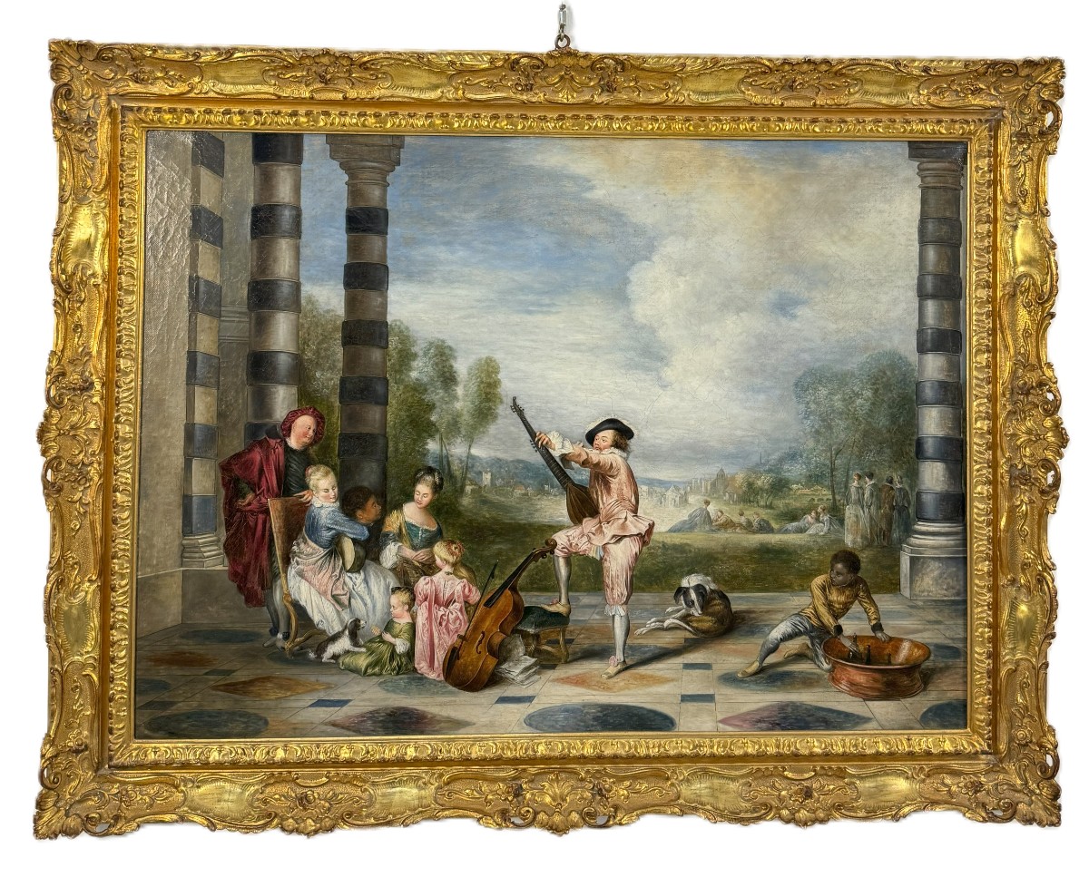 Anonimo del XX secolo,  "Festa galante", (copia da Jean-Antoine Watteau)