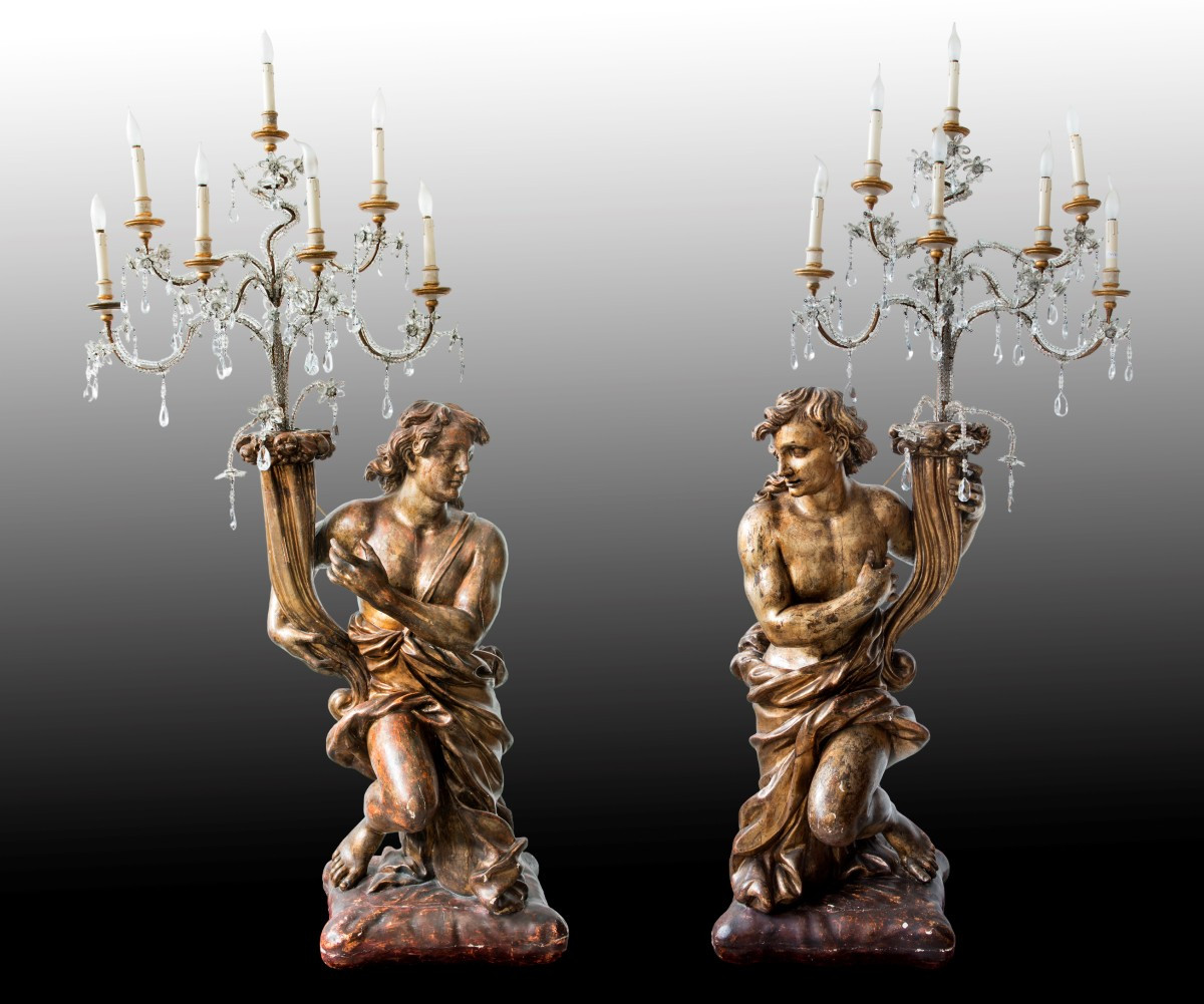 Scultore italiano del XVII secolo,  coppia di candelieri