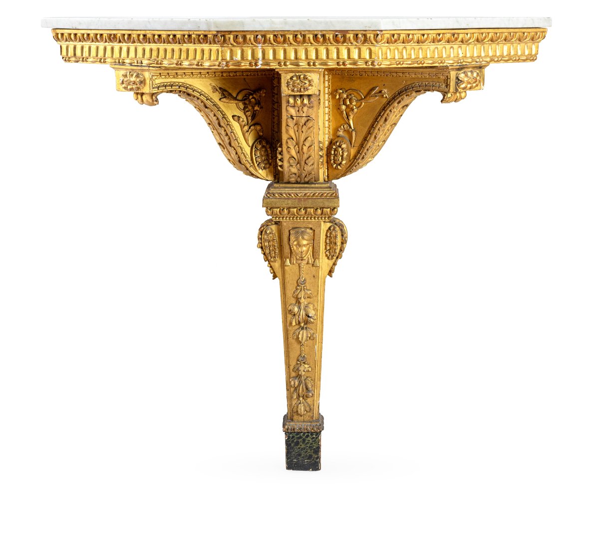 Console pensile in legno intagliato e dorato a motivi neoclassici, fine XVIII secolo-photo-2