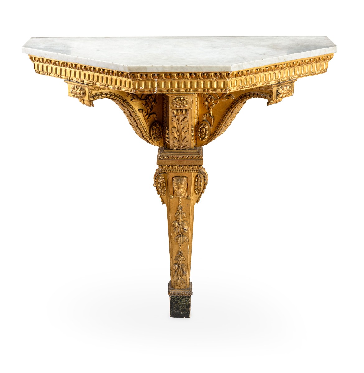 Console pensile in legno intagliato e dorato a motivi neoclassici, fine XVIII secolo