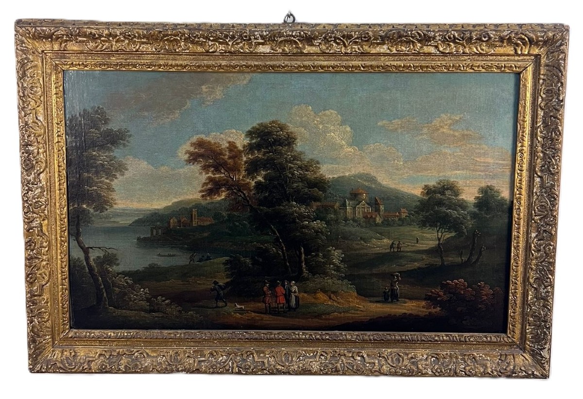 Anonimo del XVIII secolo,  A) B) "Paesaggio con figure"