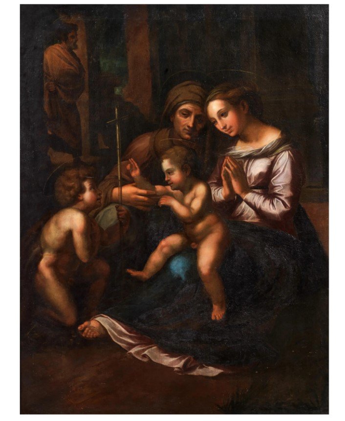 Anonimo del XVII secolo, Madonna con bambino, San Giovannino ed Elisabetta", copia da Raffaello-photo-2
