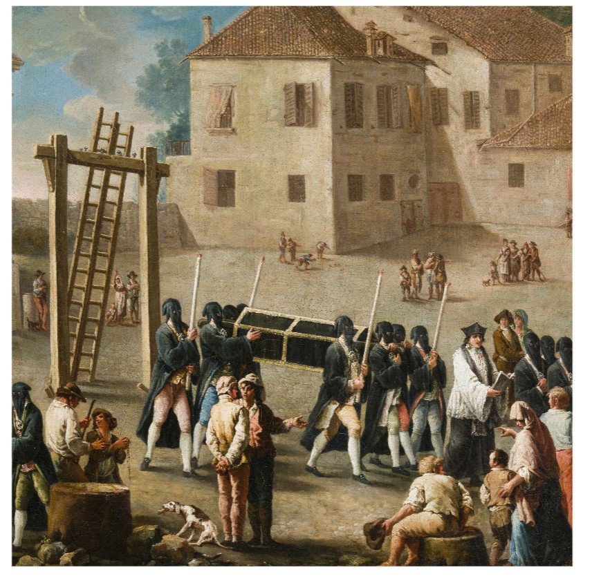 Scuola del XVIII secolo,  ambito di Enrico Albricci  "Il funerale del condannato"-photo-3