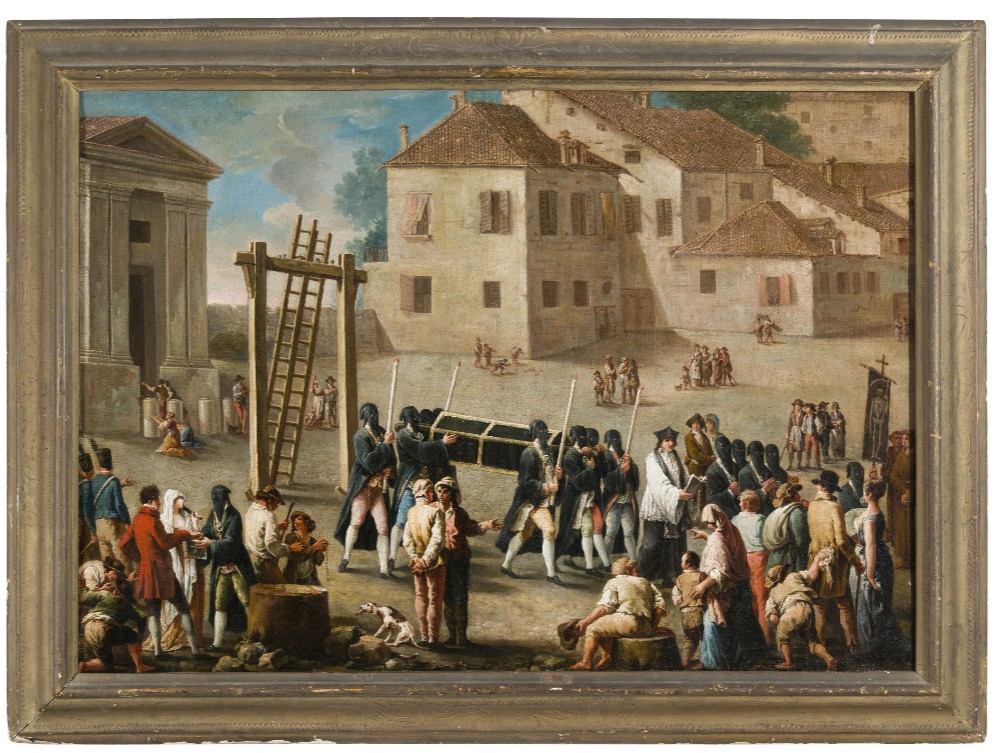 Scuola del XVIII secolo,  ambito di Enrico Albricci  "Il funerale del condannato"