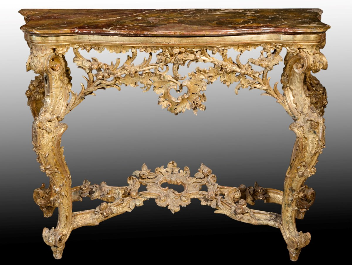 Console in legno scolpito intagliato e dorato, Genova, metà XVIII secolo-photo-2