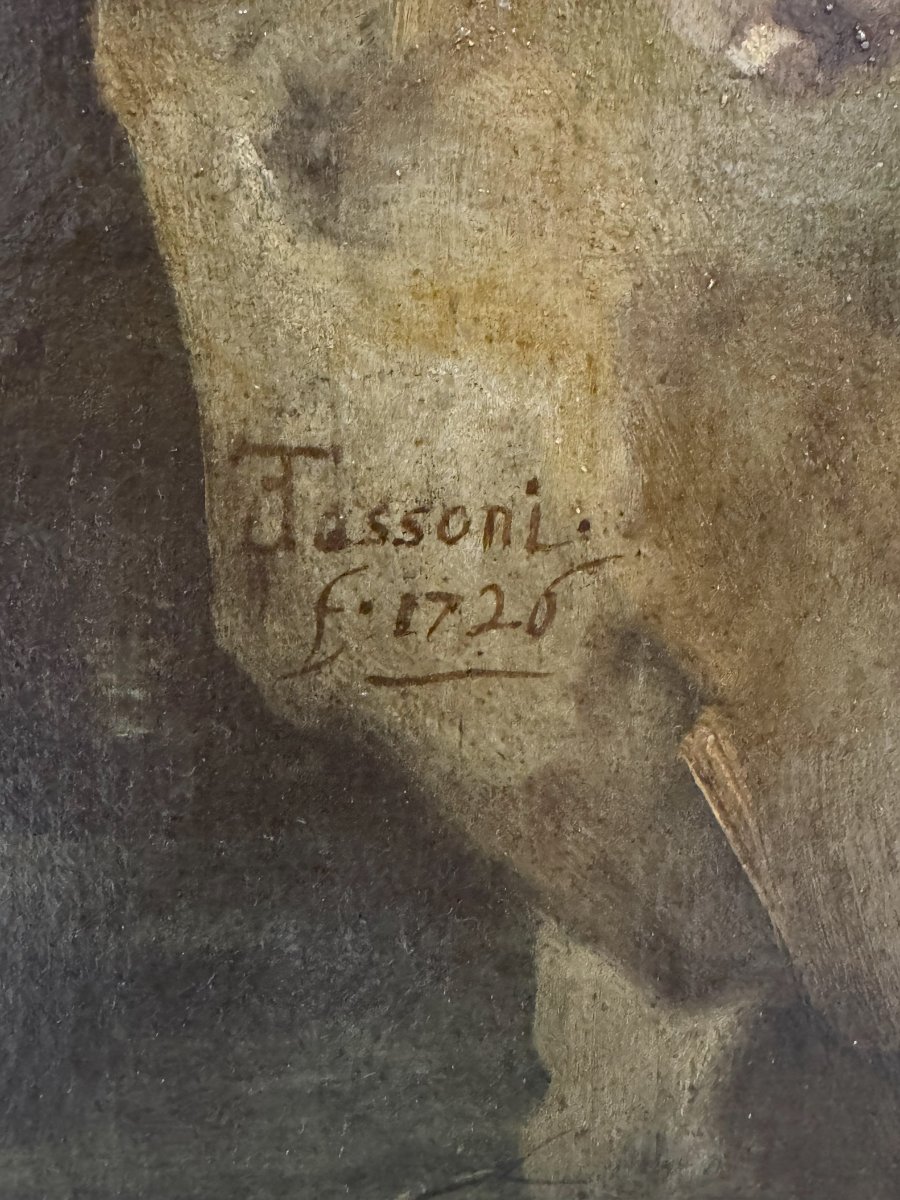 Giuseppe Tassoni (1653 -1737)  "Paesaggio con armenti e famiglia di pastori"-photo-2