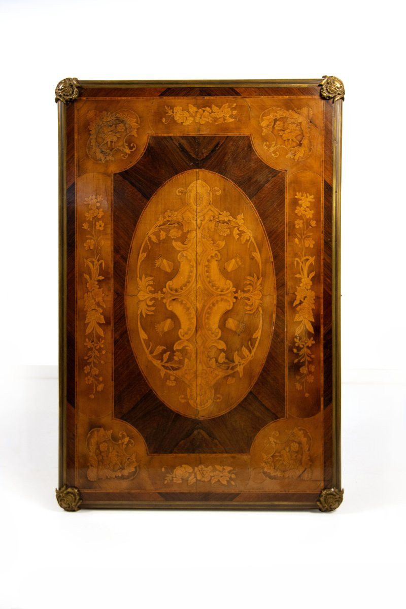 Scrivania intarsiata in legni vari, inizi del XX secolo-photo-2