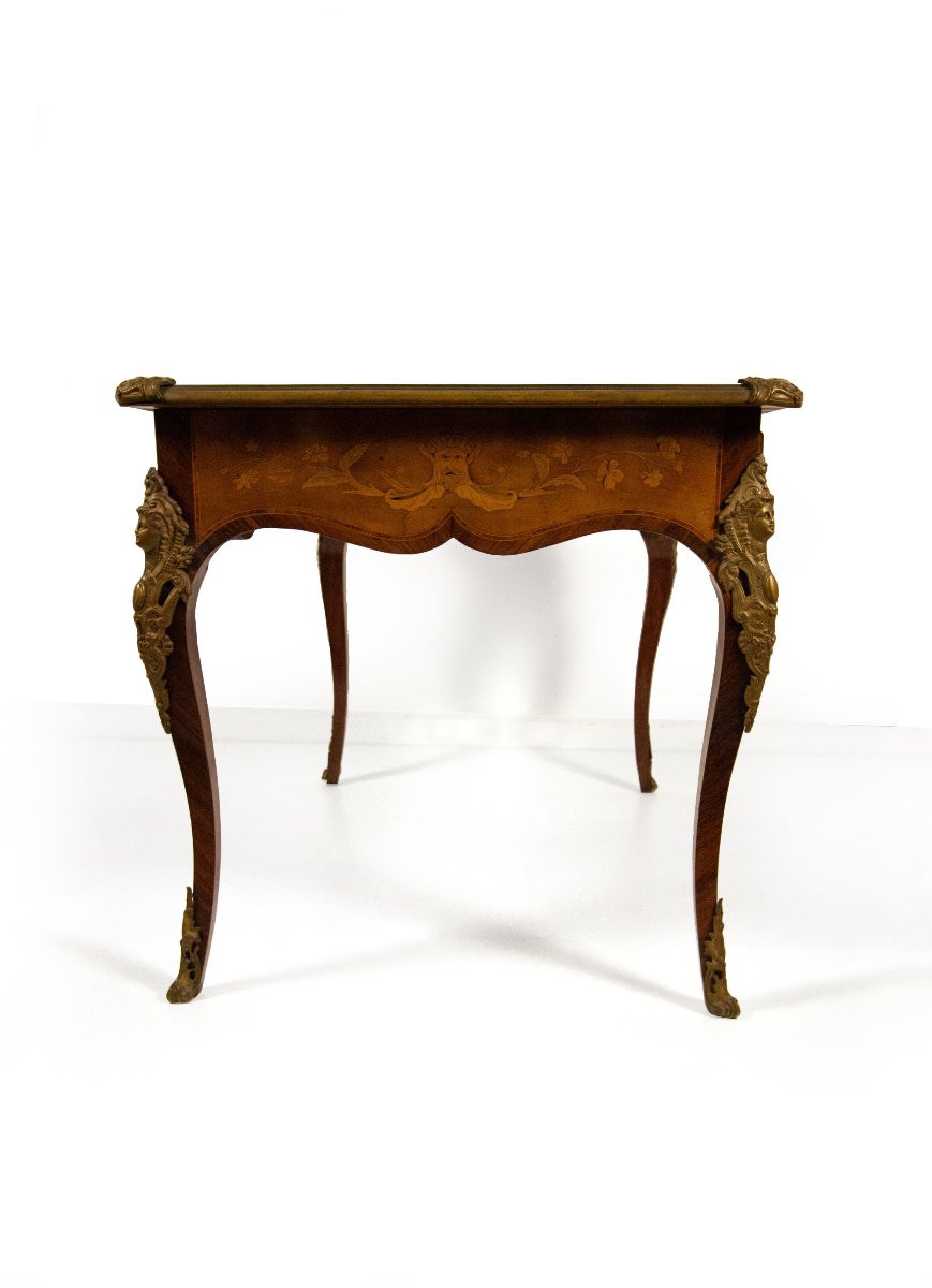 Scrivania intarsiata in legni vari, inizi del XX secolo-photo-4