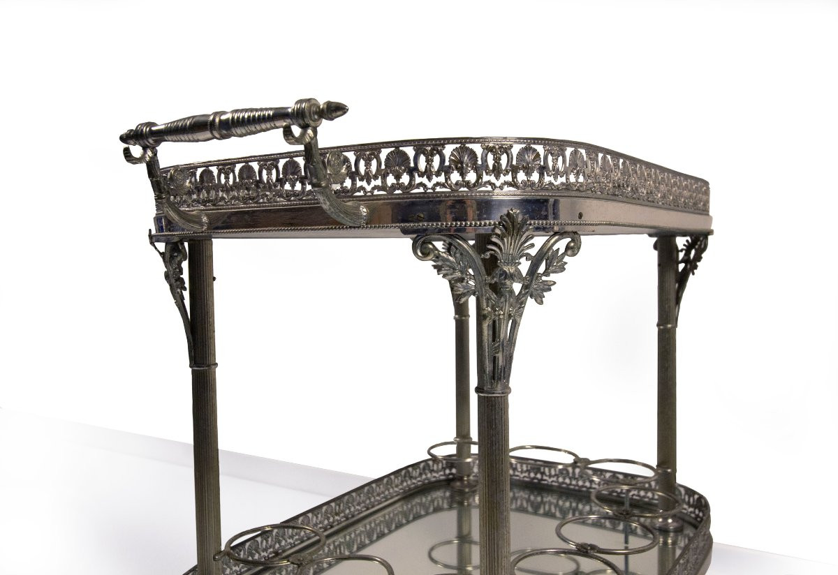 Carrello portavivande in metallo argentato, XX secolo-photo-3