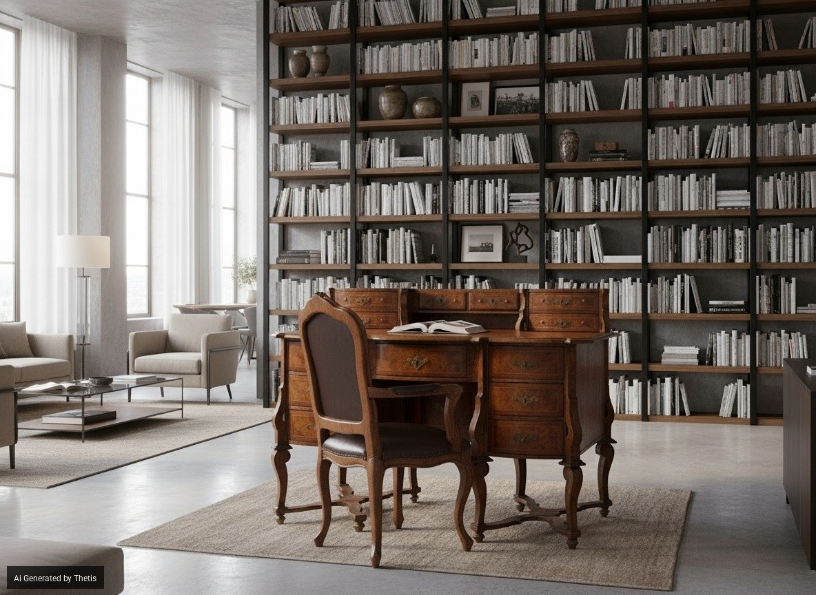 Scrivania "alla Mazzarino" lastronata in noce e radica, XVIII secolo-photo-8