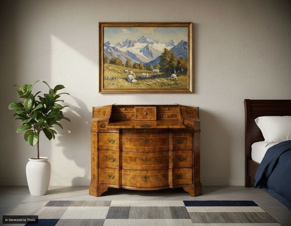 Casssettone a ribalta lastronato in noce e radica di noce, Verona, XVIII secolo-photo-8