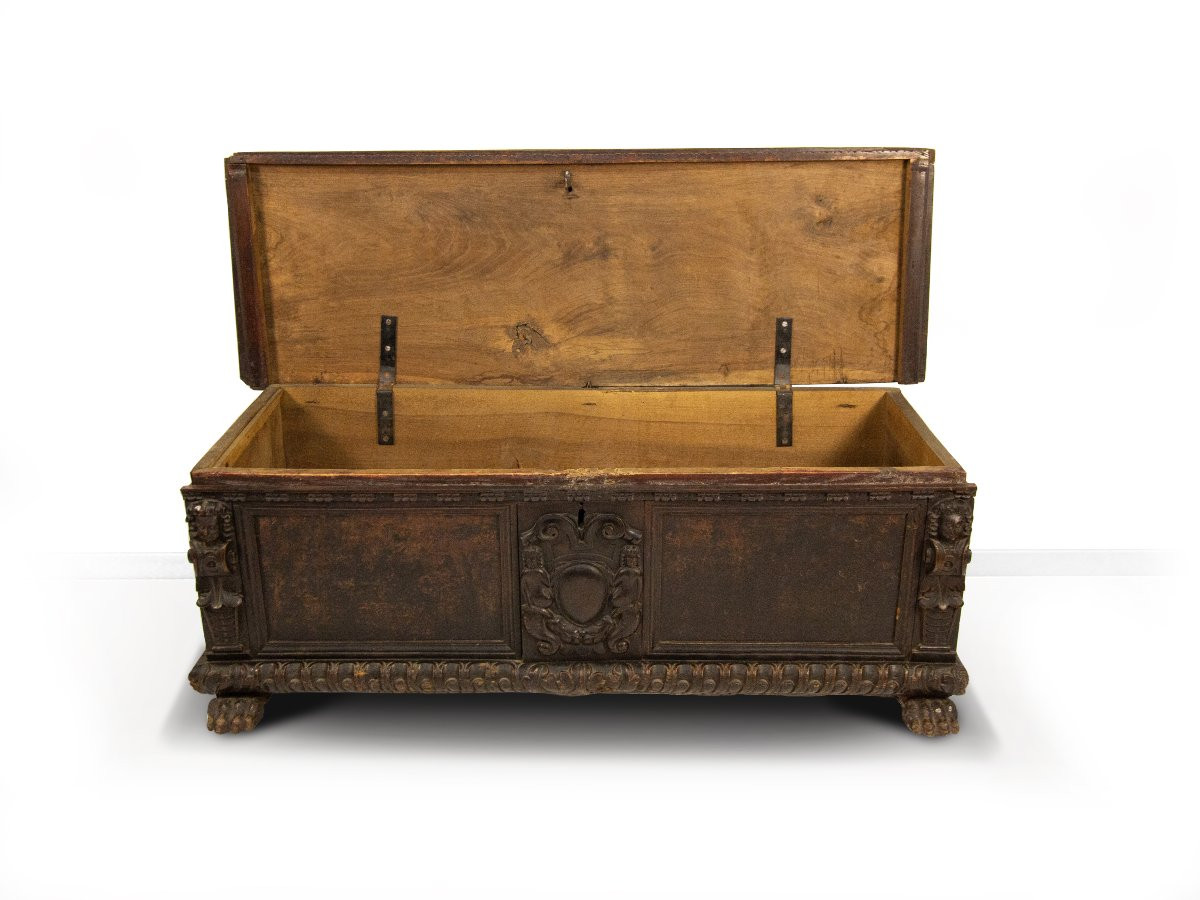 Cassapanca in noce e radica, XVII secolo-photo-3