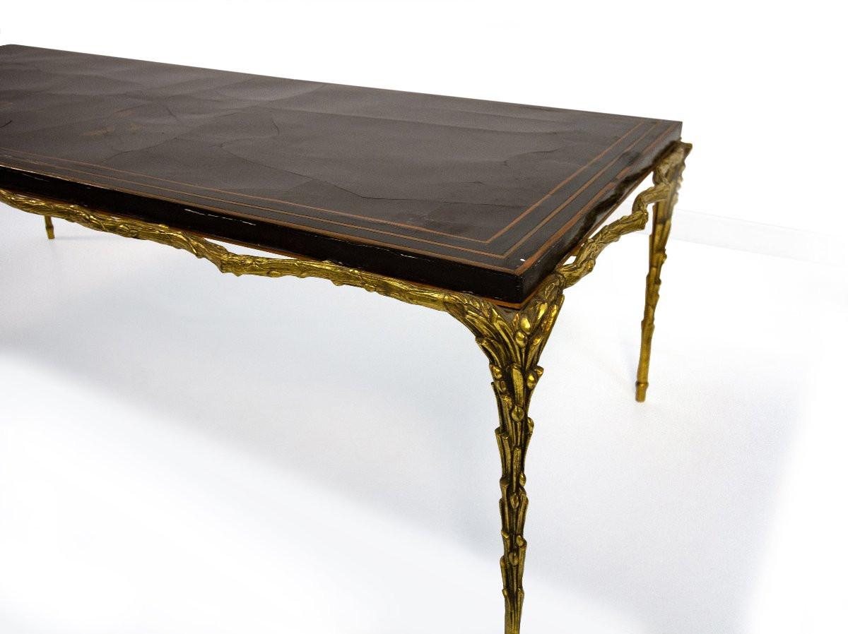 Tavolino da salotto in bronzo dorato e legno laccato, XX secolo-photo-3