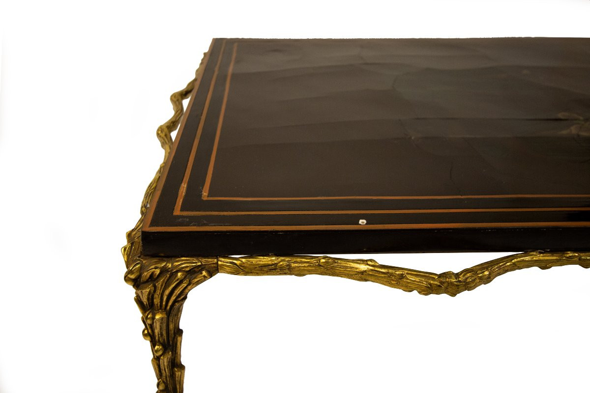 Tavolino da salotto in bronzo dorato e legno laccato, XX secolo-photo-5