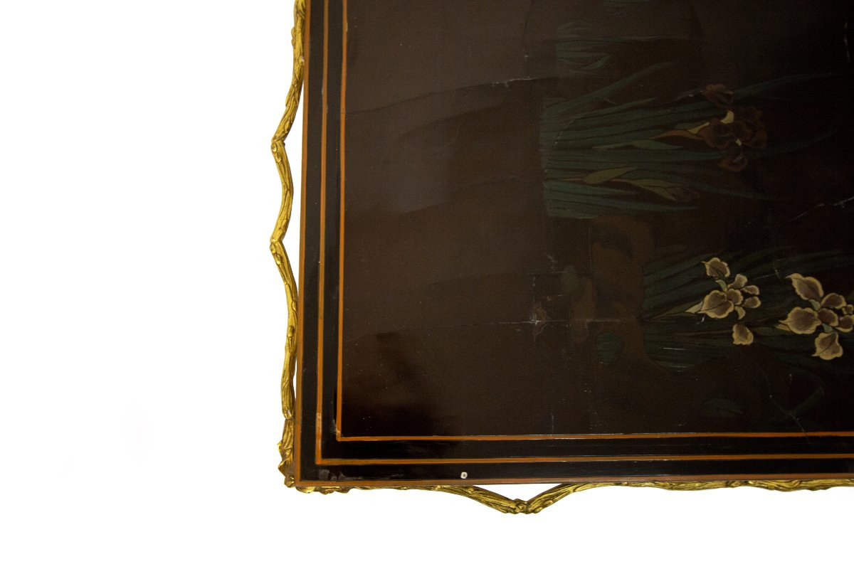 Tavolino da salotto in bronzo dorato e legno laccato, XX secolo-photo-6