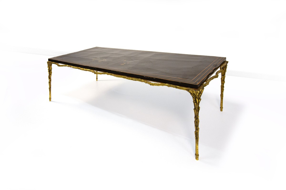 Tavolino da salotto in bronzo dorato e legno laccato, XX secolo