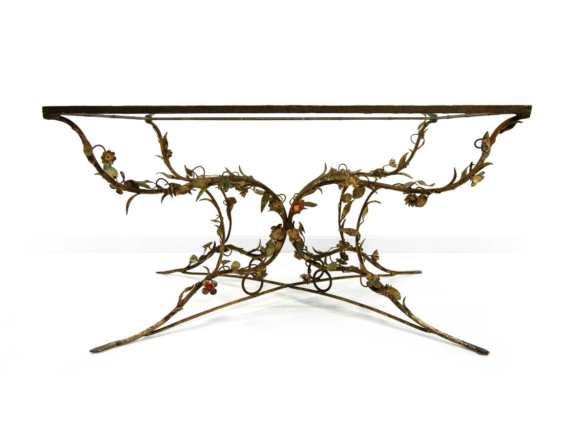 Tavolino in ferro battuto e vetro, XX secolo-photo-2