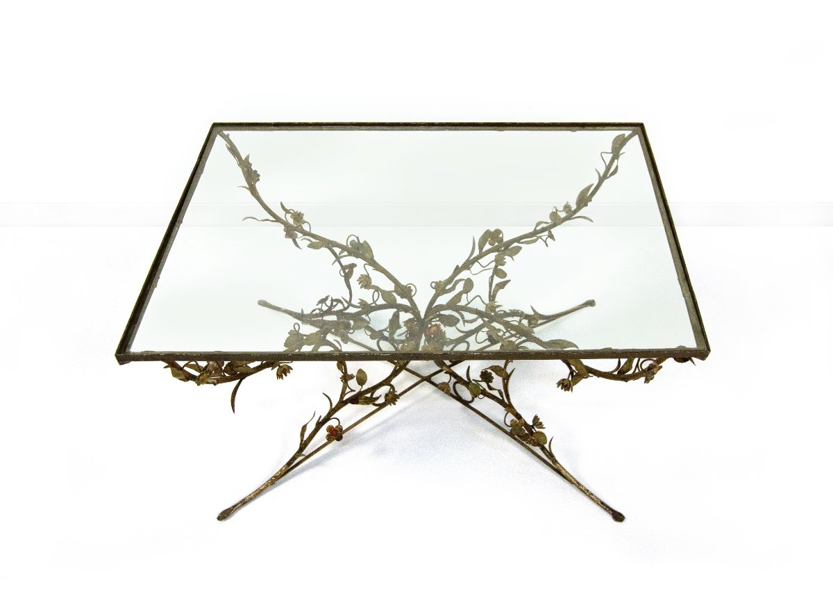 Tavolino in ferro battuto e vetro, XX secolo-photo-4