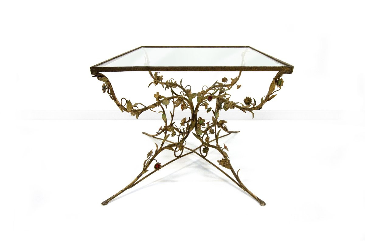 Tavolino in ferro battuto e vetro, XX secolo-photo-1