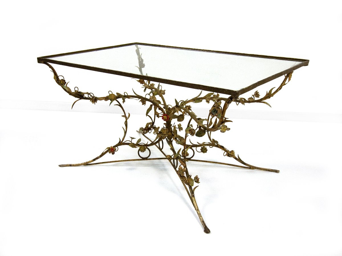 Tavolino in ferro battuto e vetro, XX secolo-photo-2