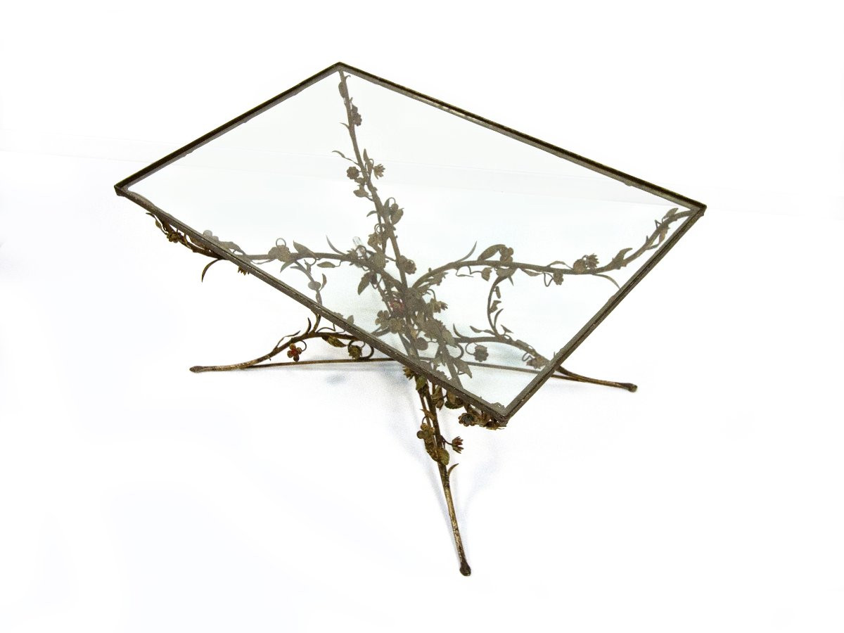 Tavolino in ferro battuto e vetro, XX secolo-photo-3