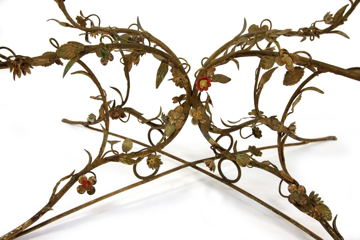 Tavolino in ferro battuto e vetro, XX secolo-photo-4