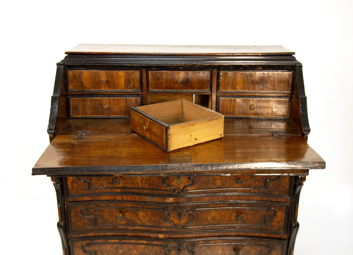 Cassettone a ribalta lastronato in radica di noce, Lombardia, XVIII secolo-photo-7