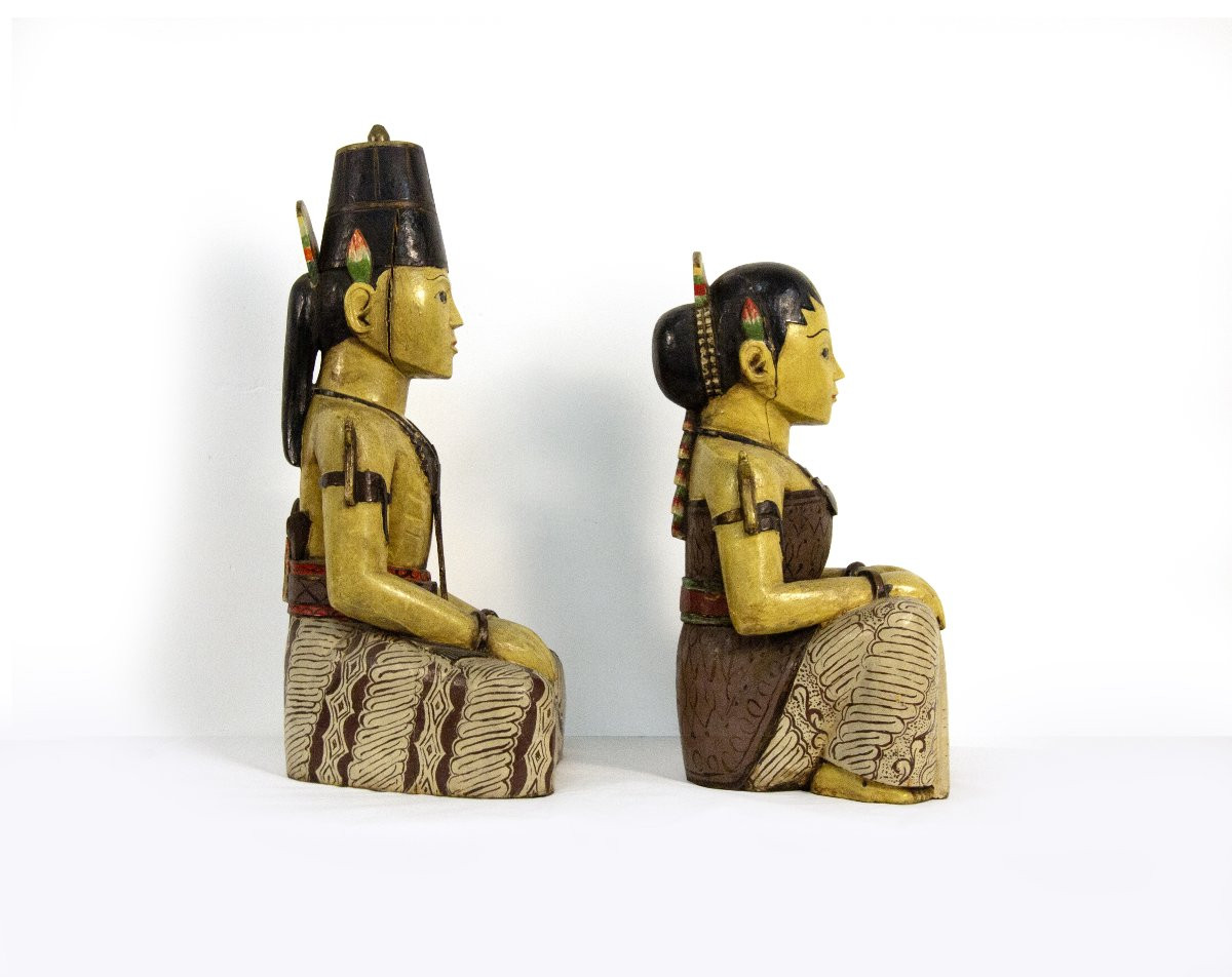 Coppia di sculture in legno policromo, Giappone, XIX/XX secolo-photo-3