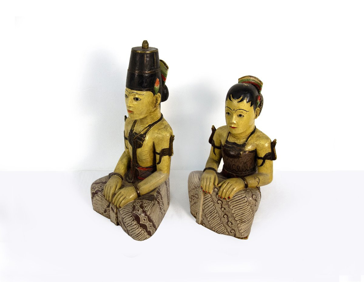 Coppia di sculture in legno policromo, Giappone, XIX/XX secolo-photo-1