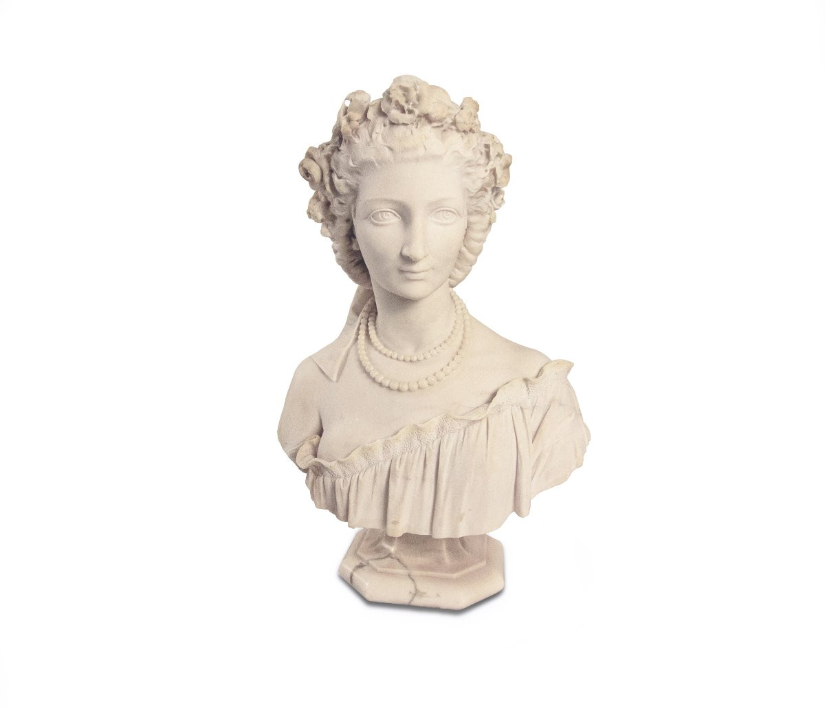 Francesco Romano (Milano, 1833 - 1875)  "Giovinetta con corona di fiori"-photo-2