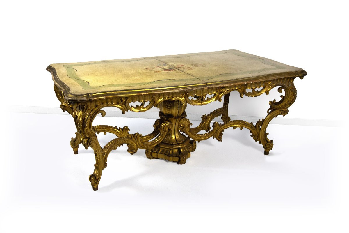 Tavolo in legno scolpito, dorato e laccato , Lombardia XIX secolo,-photo-3