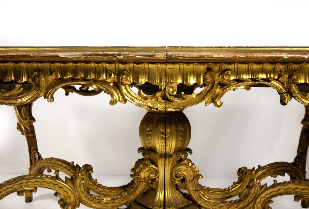 Tavolo in legno scolpito, dorato e laccato , Lombardia XIX secolo,-photo-3