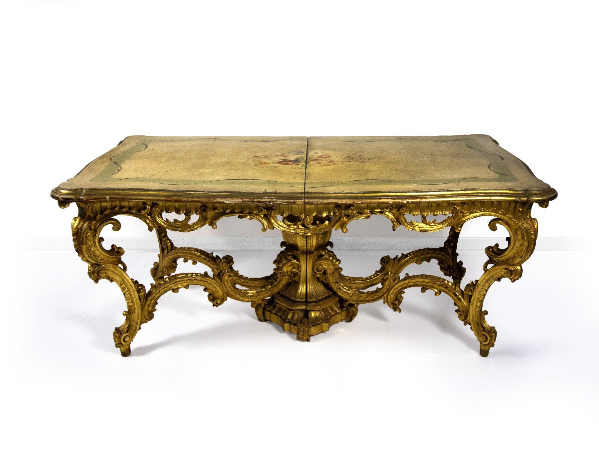 Tavolo in legno scolpito, dorato e laccato , Lombardia XIX secolo,-photo-4
